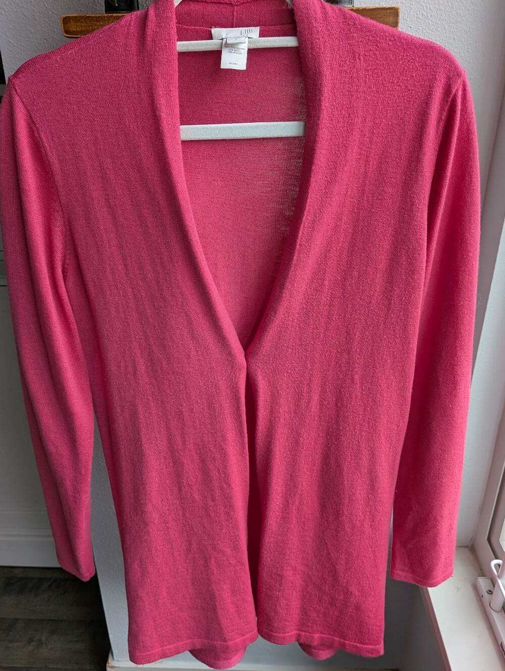 J. Jill Magenta Pink Wool Blend Open Front Longline Cardigan Sweater Size S